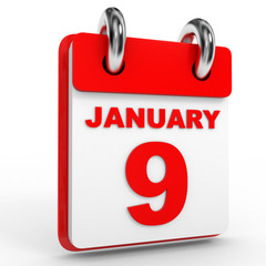9 january calendar on white background.