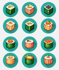 Vector illustration of Sushi icons