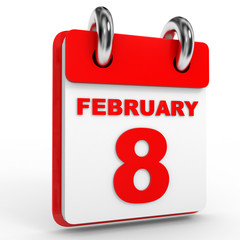 8 february calendar on white background.