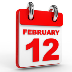 12 february calendar on white background.