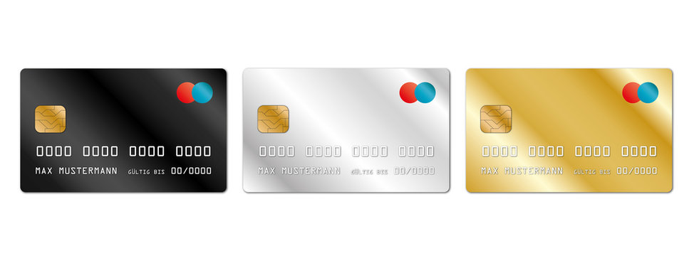 Set aus gl&auml;nzenden Scheckkarten