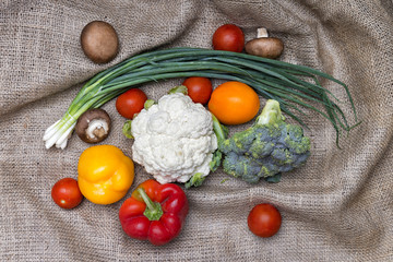 Vegetables on sackcloth