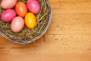 Easter eggs basket vintage wood