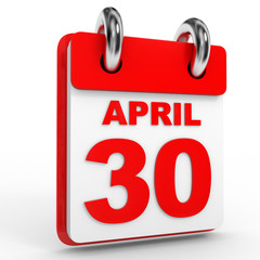 30 april calendar on white background.
