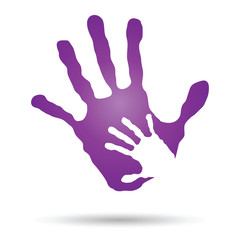 Conceptual mother and child hand print isolated