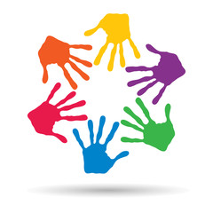 Conceptual children painted hand print isolated