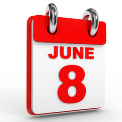 8 june calendar on white background.