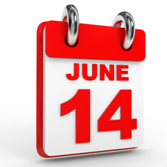 14 june calendar on white background.