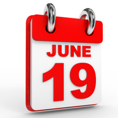 19 june calendar on white background.