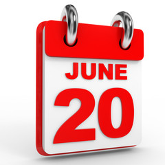 20 june calendar on white background.