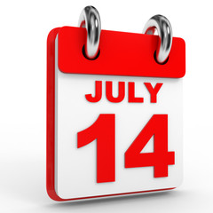 14 july calendar on white background.