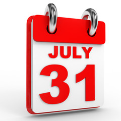 31 july calendar on white background.