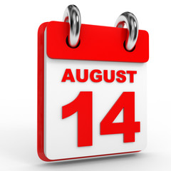 14 august calendar on white background.