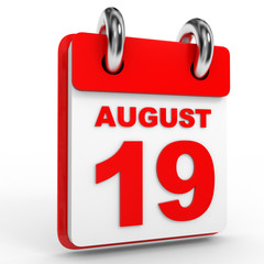 19 august calendar on white background.