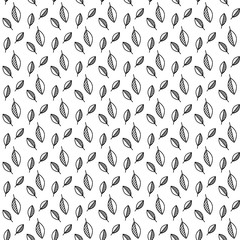 Simple leaf geometric monochrome pattern. Black and white plant line seamless background.