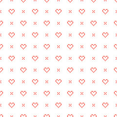 Cross stitch hearts seamless vector pattern. Red romantic embroidery folk design.