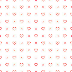 Naklejka premium Cross stitch hearts seamless vector pattern. Red romantic embroidery folk design.