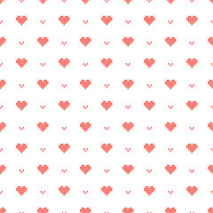 Cross stitch hearts seamless vector pattern. Red romantic embroidery folk design.
