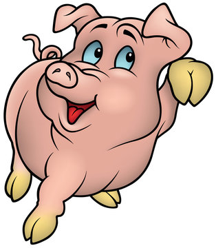 Pink Piggy - Colored Cartoon Illustration, Vector