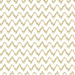 Golden mosaic chevron abstract seamless vector pattern. Yellow tinsel zig zag lines.