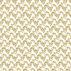Golden mosaic waved abstract seamless vector pattern. Yellow tinsel tiles.
