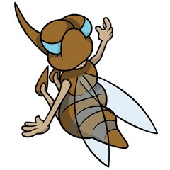 Mosquito Sitting Back - Cartoon Illustration, Vector