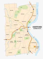 road map of hartford, the capital of the US State of Connecticut