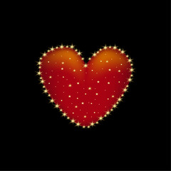 Romantic red heart on a black background, raster