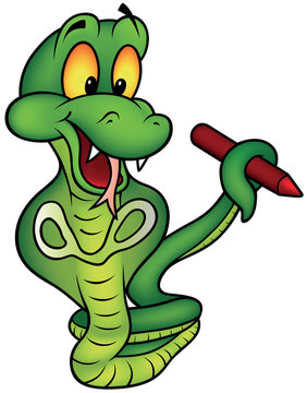 Upright Snake Painter - Colored Cartoon Illustration, Vector