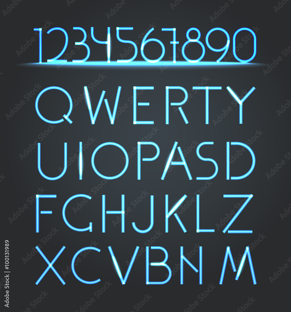 Aufkleber glowing neon elements. lighting digits set