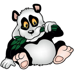 Panda Bear with Bamboo Branch - Colored Cartoon Illustration, Vector