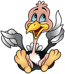 Ostrich Sitting - Colored Cartoon Illustration, Vector