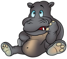 Foolish Hippo - Colored Cartoon Illustration, Vector