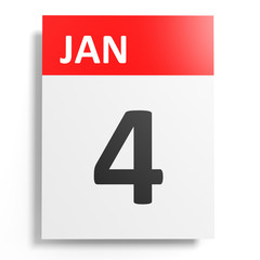 Calendar on white background. 4 January.