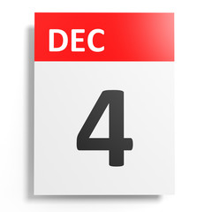 Calendar on white background. 4 December.