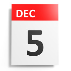 Calendar on white background. 5 December.