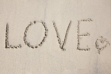 love message written in sand at beach