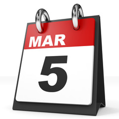 Calendar on white background. 5 March.