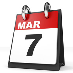 Calendar on white background. 7 March.