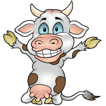 Happy Blotched Cow - Colored Cartoon Illustration, Vector
