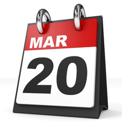 Calendar on white background. 20 March.