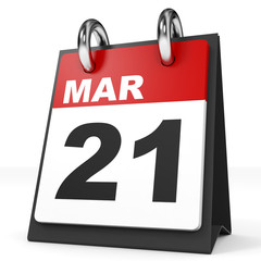 Calendar on white background. 21 March.