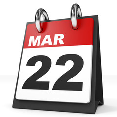 Calendar on white background. 22 March.