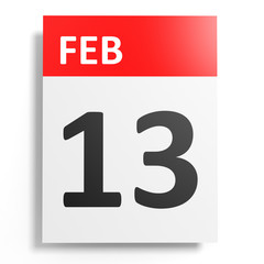 Calendar on white background. 13 February.