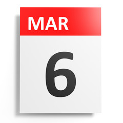 Calendar on white background. 6 March.