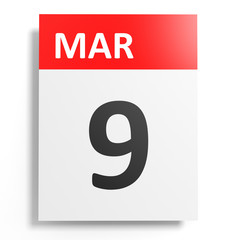 Calendar on white background. 9 March.