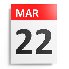 Calendar on white background. 22 March.