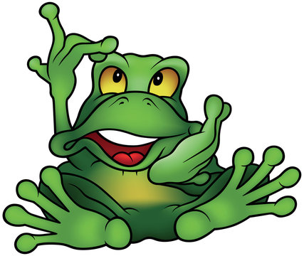 Chatty Green Frog - Colored Cartoon Illustration, Vector