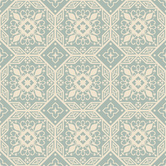 Elegant antique background image of octagon geometry cross flower vine pattern.
