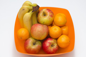 composition of apple banana and mandarin fruits in bowl